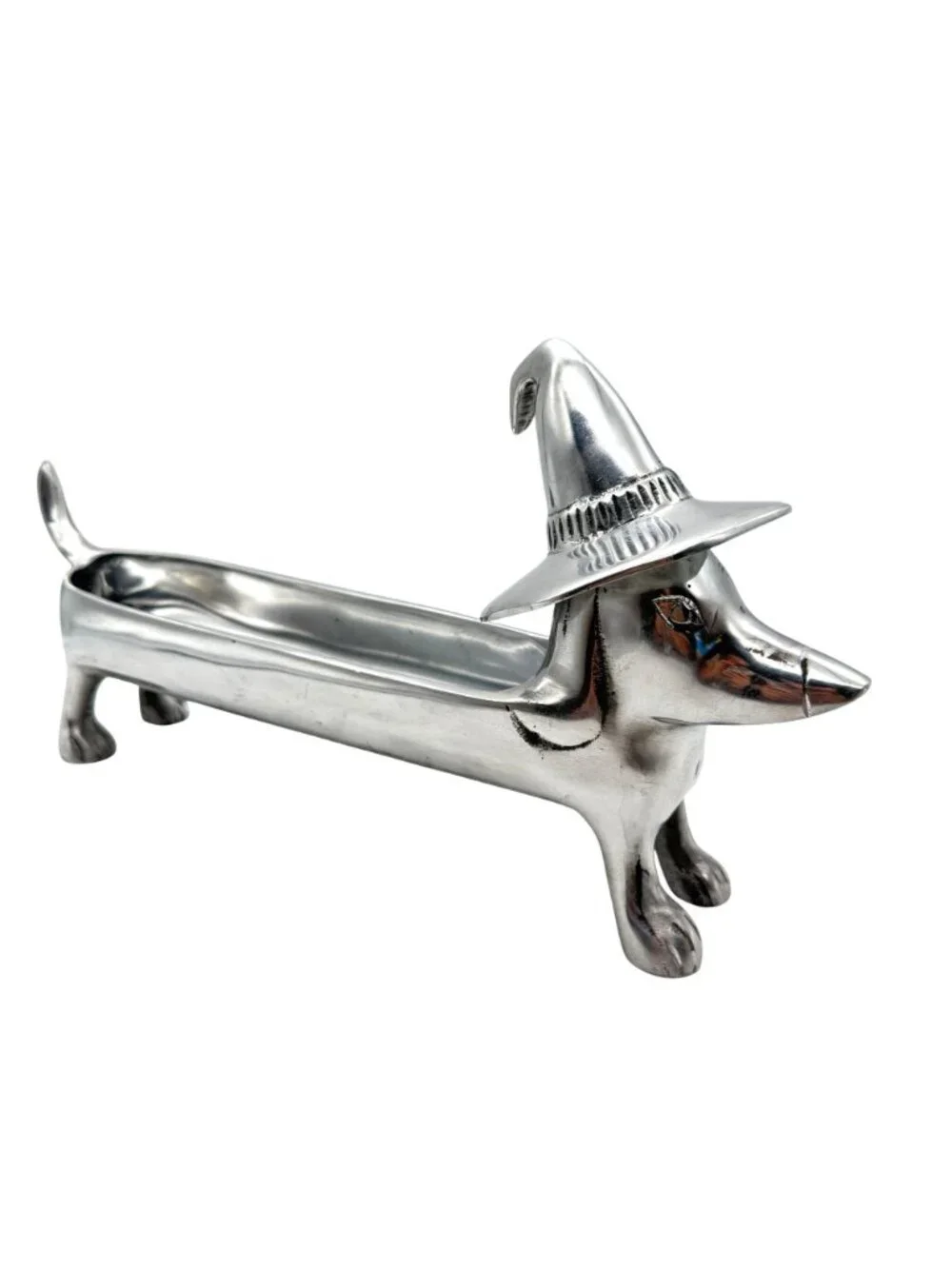 Halloween Dachshund Weiner Dog Witch Silver Metal 3D Candy Treat Serving Tray